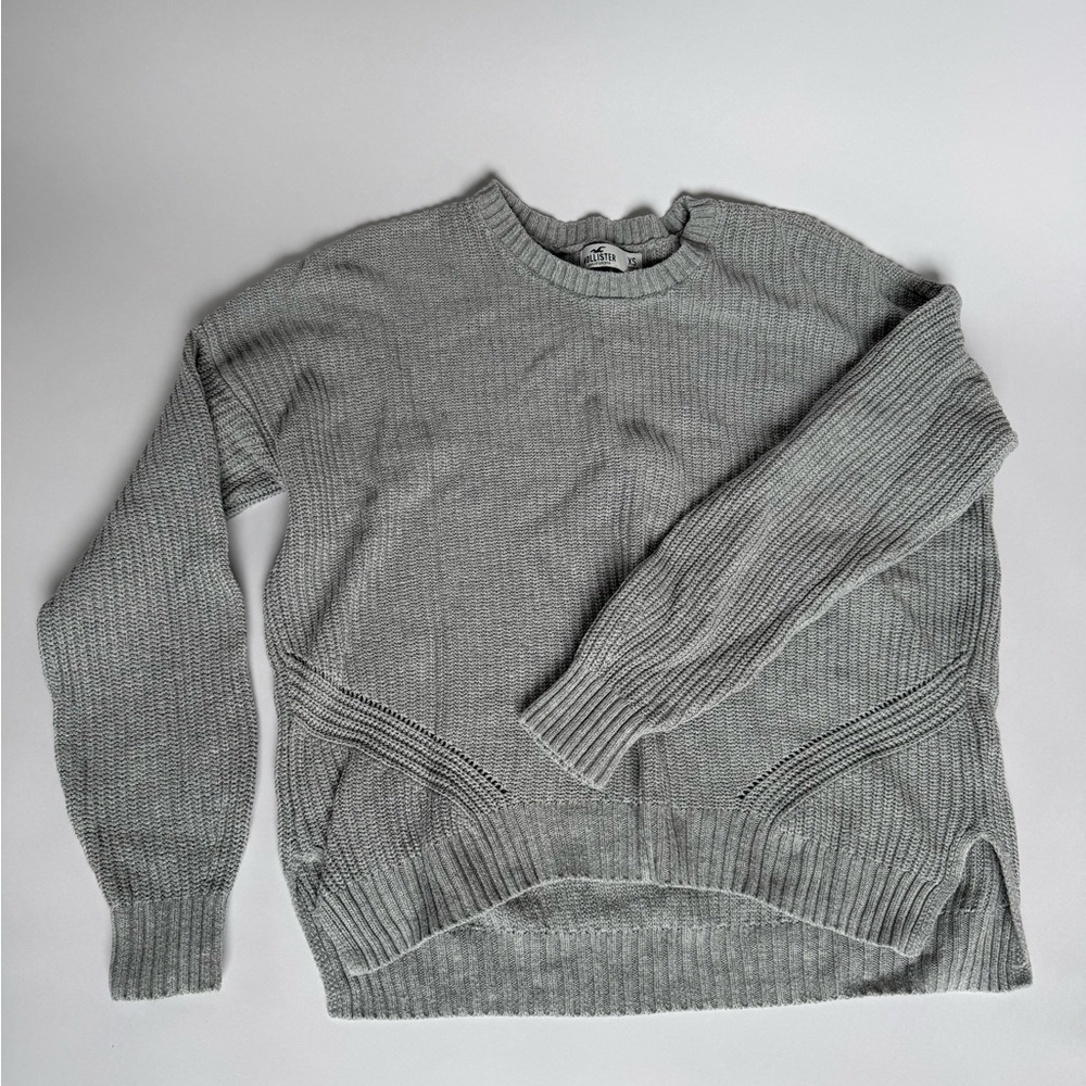 Hollister Gray Crewneck Sweater with Ribbed Texture